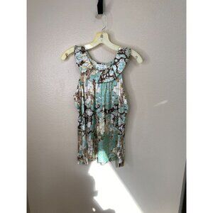 Dressbarn Womens Sleeveless Abstract Print Blouse Top Small Teal/Brown/Beige